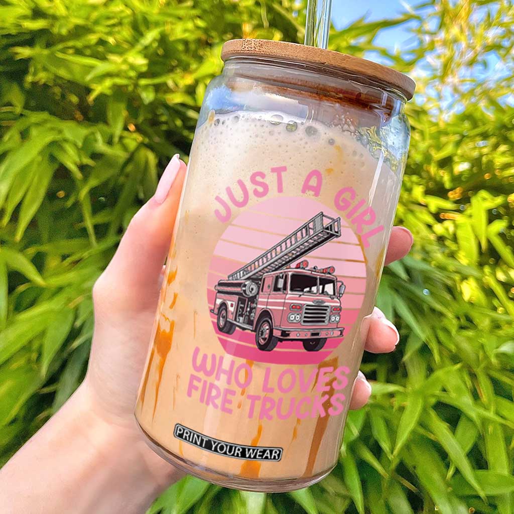 Just A Girl Who Loves Fire Trucks Glass Can Retro Firefighter Rescue Lover Gift