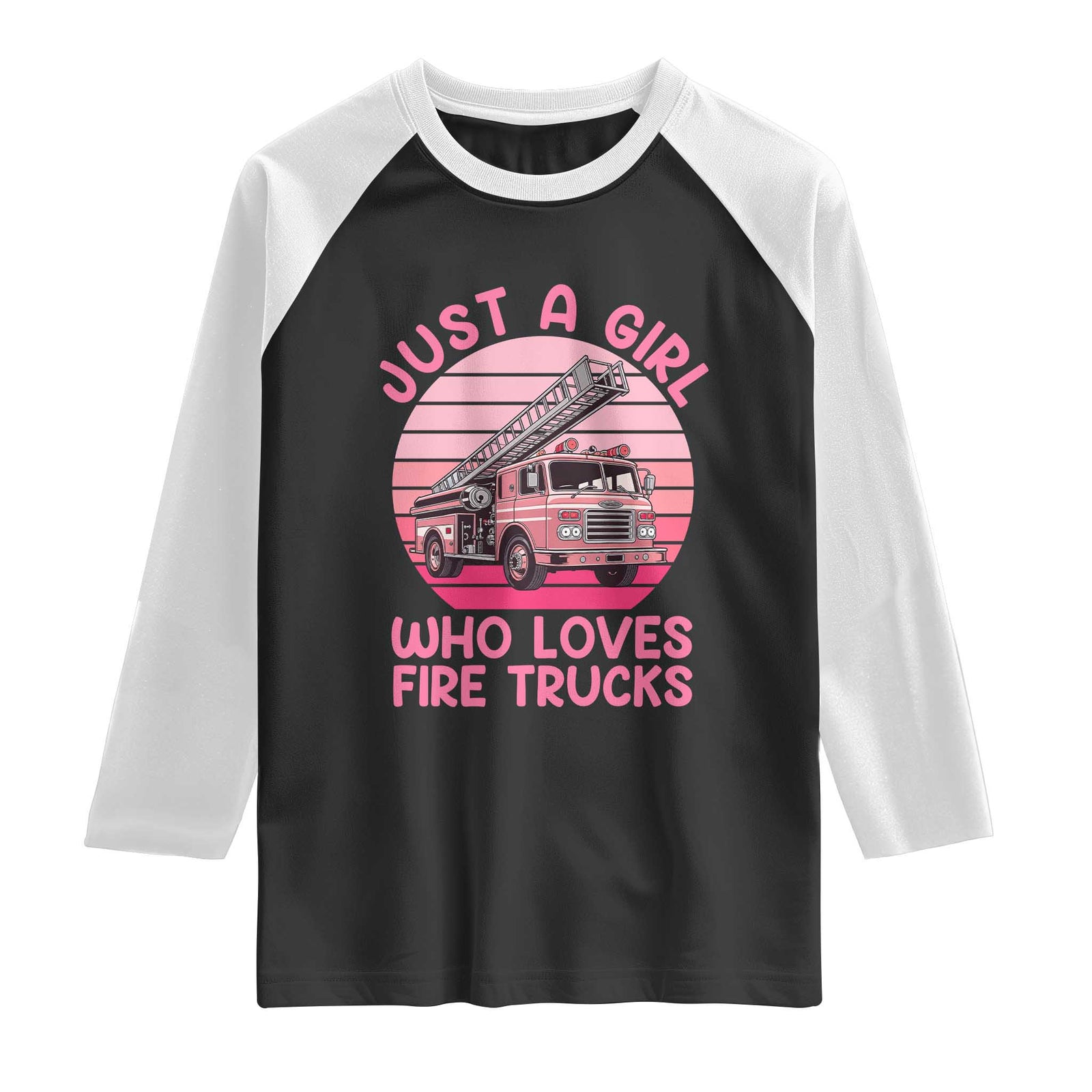 Just A Girl Who Loves Fire Trucks Raglan Shirt Retro Firefighter Rescue Lover Gift