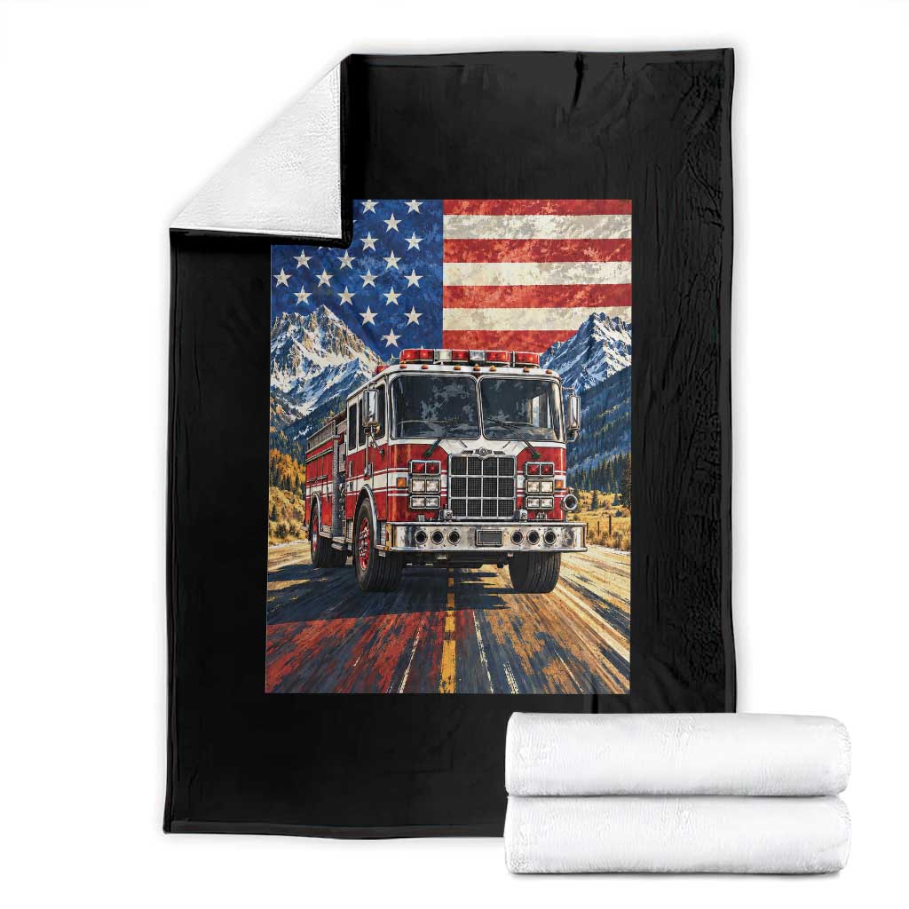 Patriotic American Flag Fire Truck Throw Blanket Firefighter First Responder USA Gift