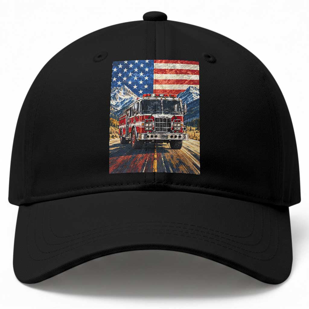 Patriotic American Flag Fire Truck Baseball Cap Firefighter First Responder USA Gift