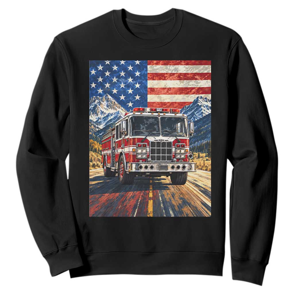 Patriotic American Flag Fire Truck Sweatshirt Firefighter First Responder USA Gift