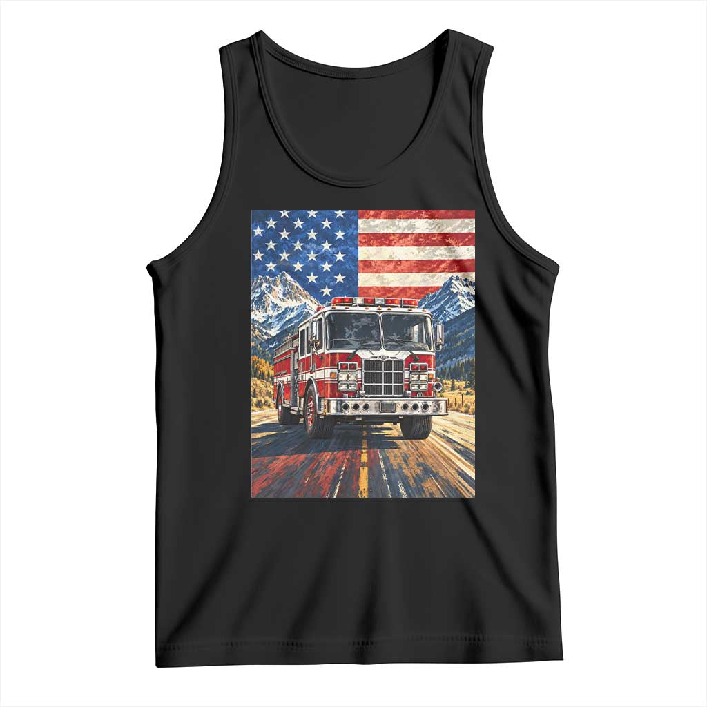 Patriotic American Flag Fire Truck Tank Top Firefighter First Responder USA Gift