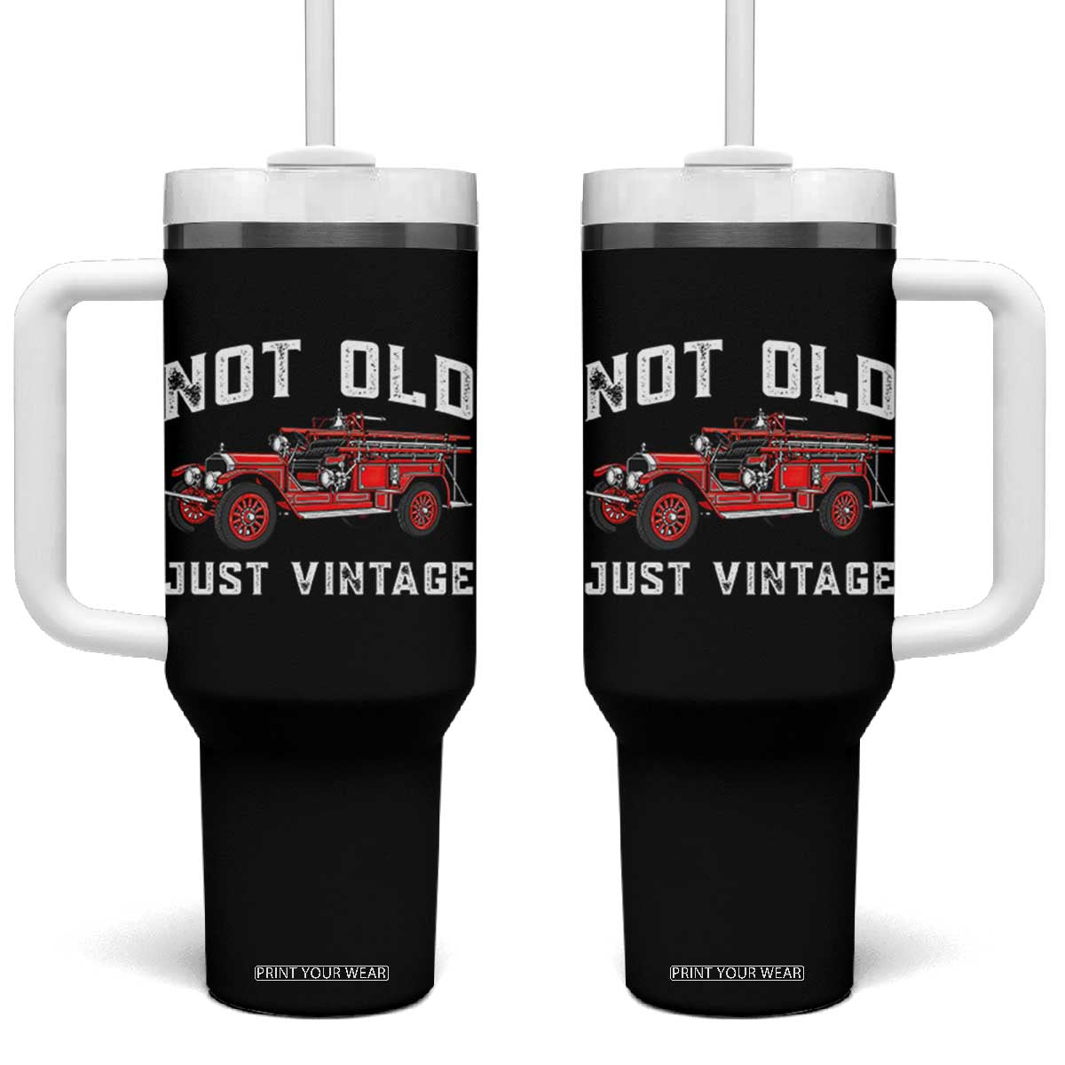 Not Old Just Vintage Classic Fire Truck Tumbler With Handle Firefighter Birthday Gift
