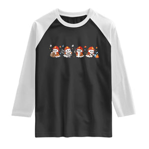 Funny Halloween Firefighter Raglan Shirt Ghost Fireman Spooky Season Holiday Gift