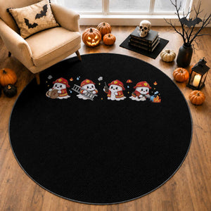Funny Halloween Firefighter Round Rug Ghost Fireman Spooky Season Holiday Gift