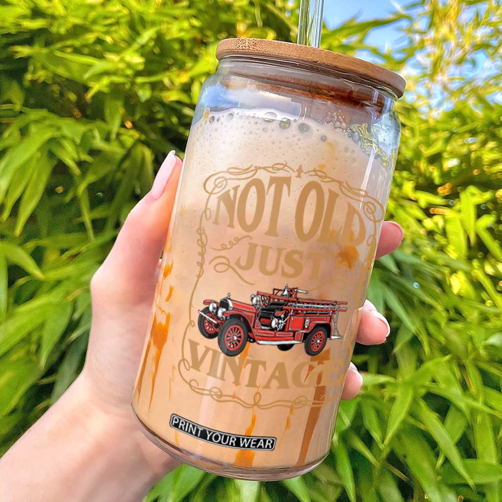 Classic Fire Truck Glass Can Not Old Just Vintage Firefighter Birthday