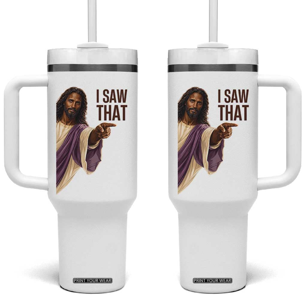 Funny Black Jesus Christian Tumbler With Handle I Saw That Pointing Finger