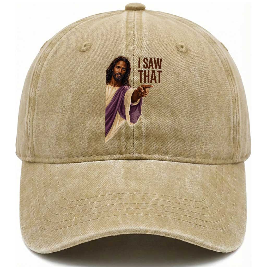 Funny Black Jesus Christian Washed Cotton Baseball Cap I Saw That Pointing Finger