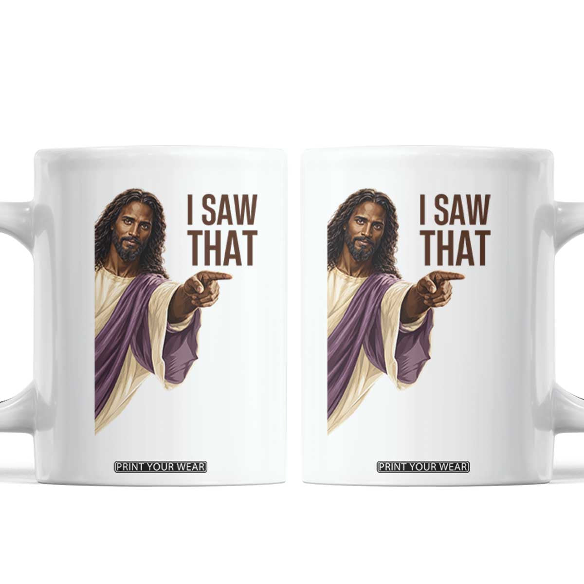 Funny Black Jesus Christian Coffee Mug I Saw That Pointing Finger