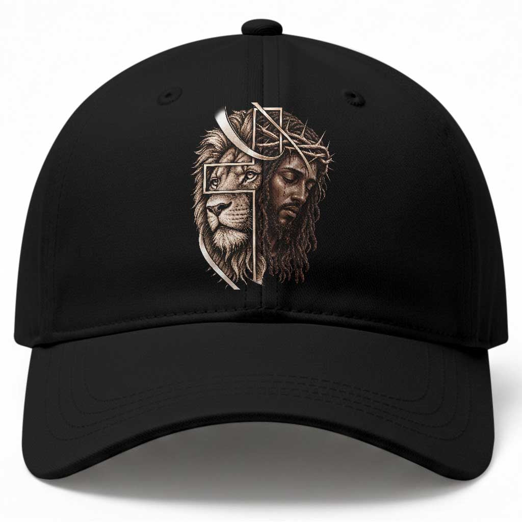 Black Jesus Lion Christian Baseball Cap Cross Crown Of Thorns Faith