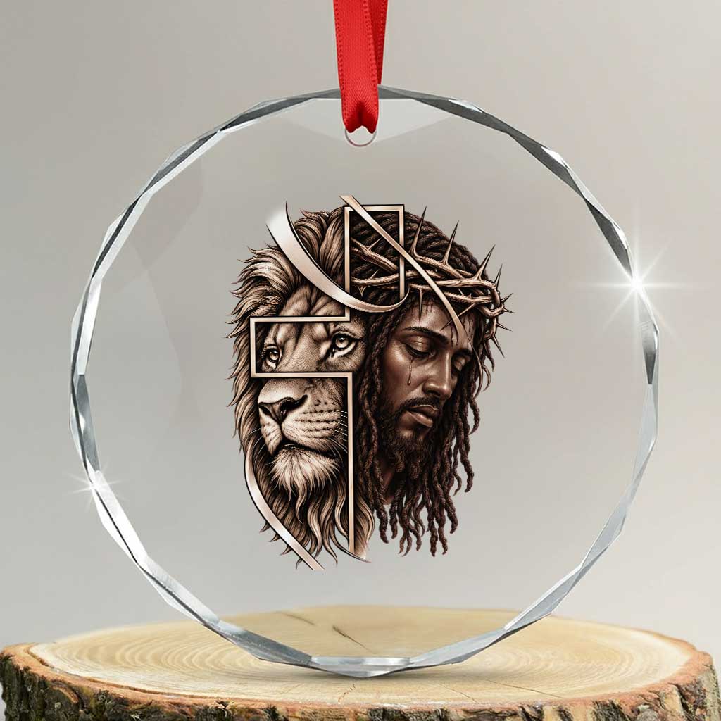 Black Jesus Lion Christian Crystal Glass Ornament Cross Crown Of Thorns Faith