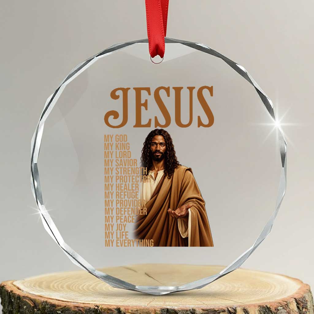 African American Jesus Christian Crystal Glass Ornament My God My King My Savior Faith