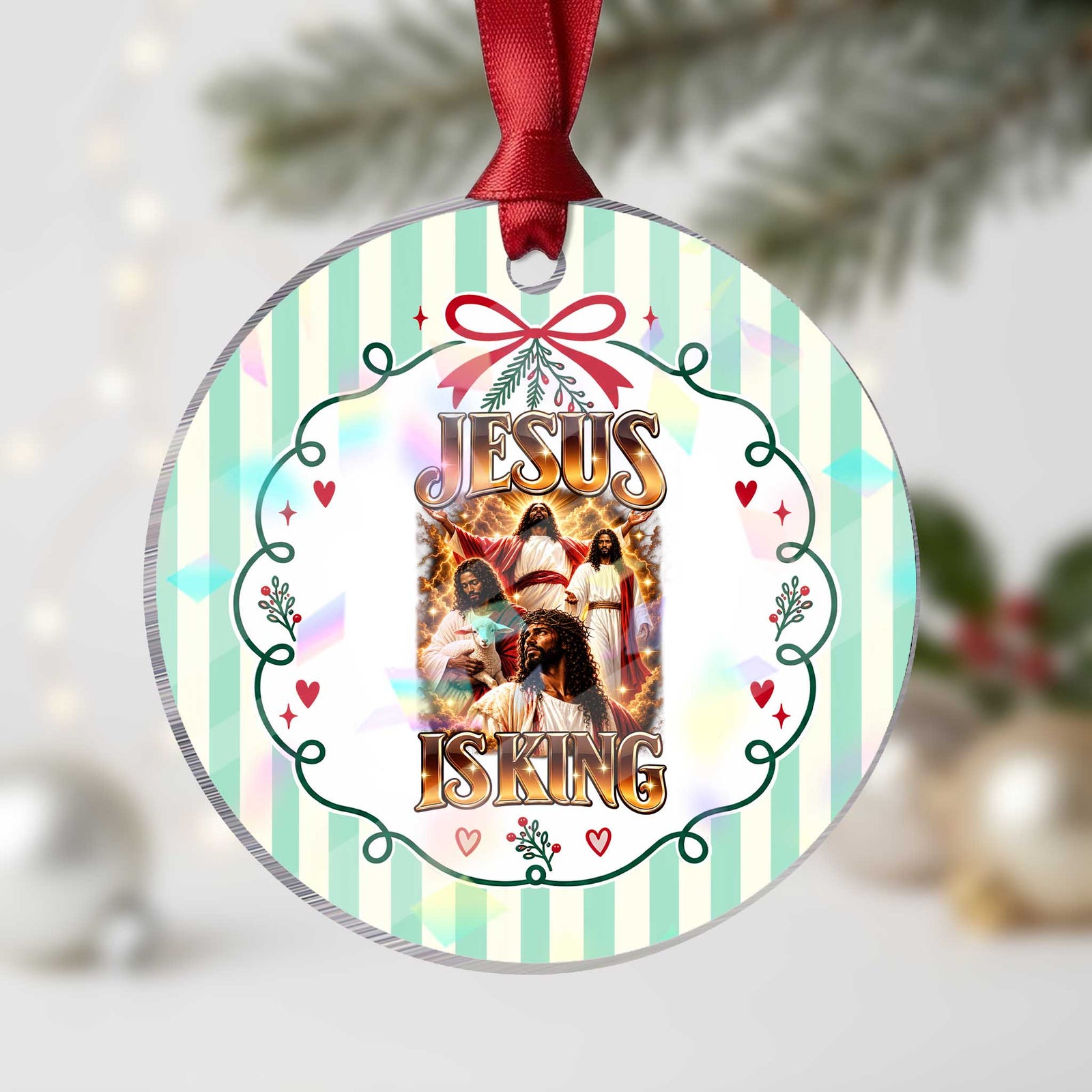 Black Jesus Is King Holographic Acrylic Ornament Christian God Faith Religious