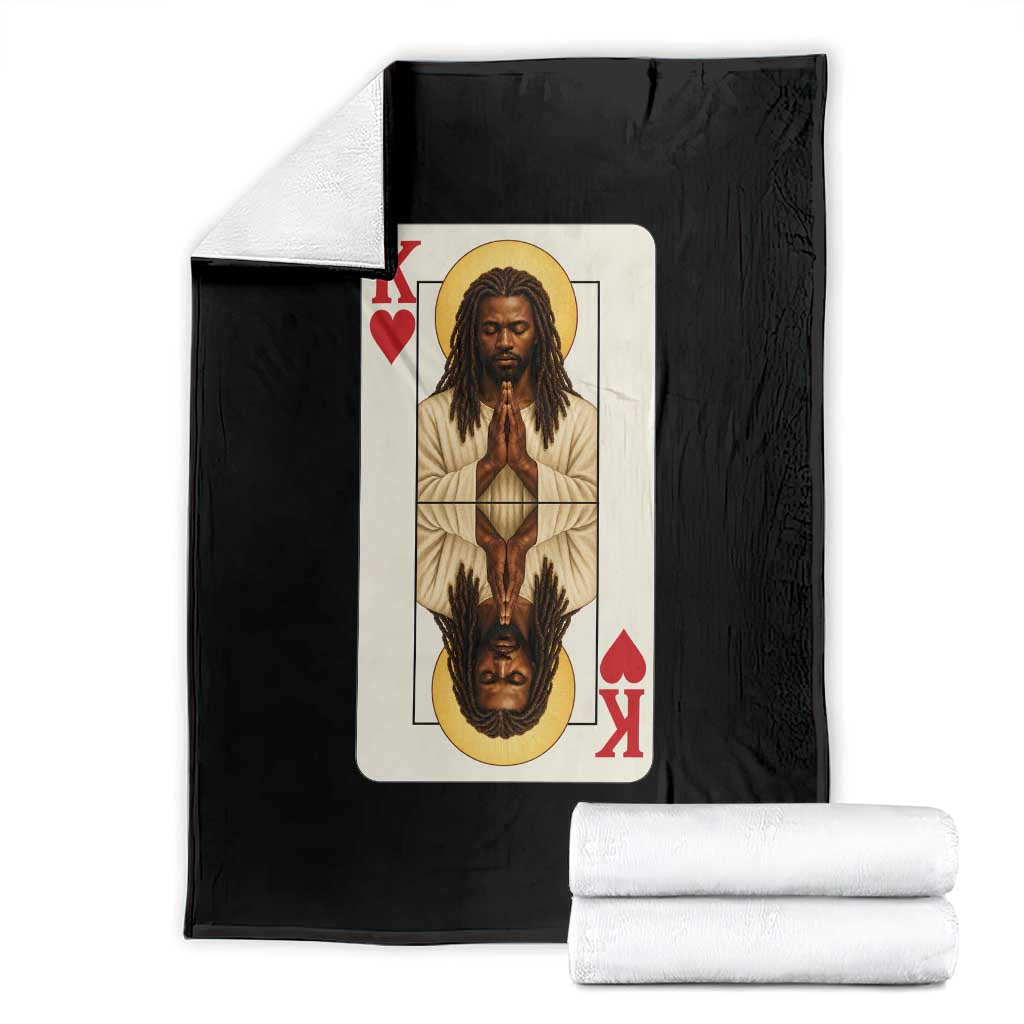 Black Jesus King Of Hearts Throw Blanket Playing Card Christian Faith Praying