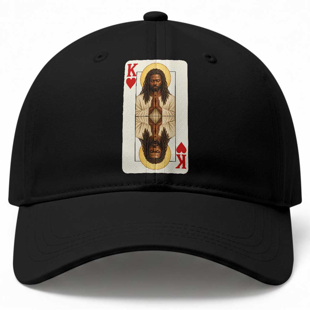 Black Jesus King Of Hearts Baseball Cap Playing Card Christian Faith Praying