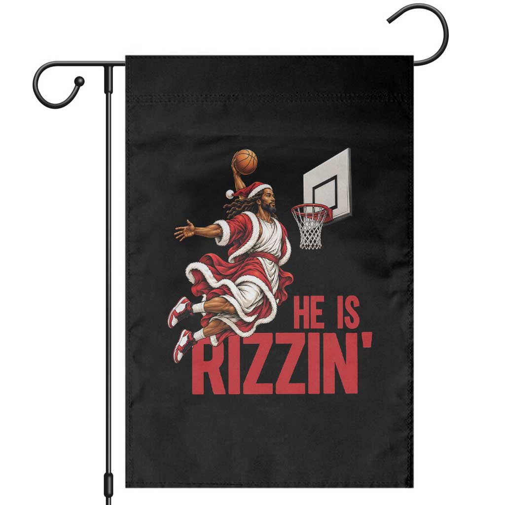 Funny Black Santa Jesus Garden Flag He Is Rizzin Basketball Christmas