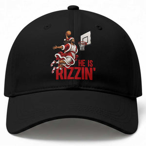 Funny Black Santa Jesus Baseball Cap He Is Rizzin Basketball Christmas