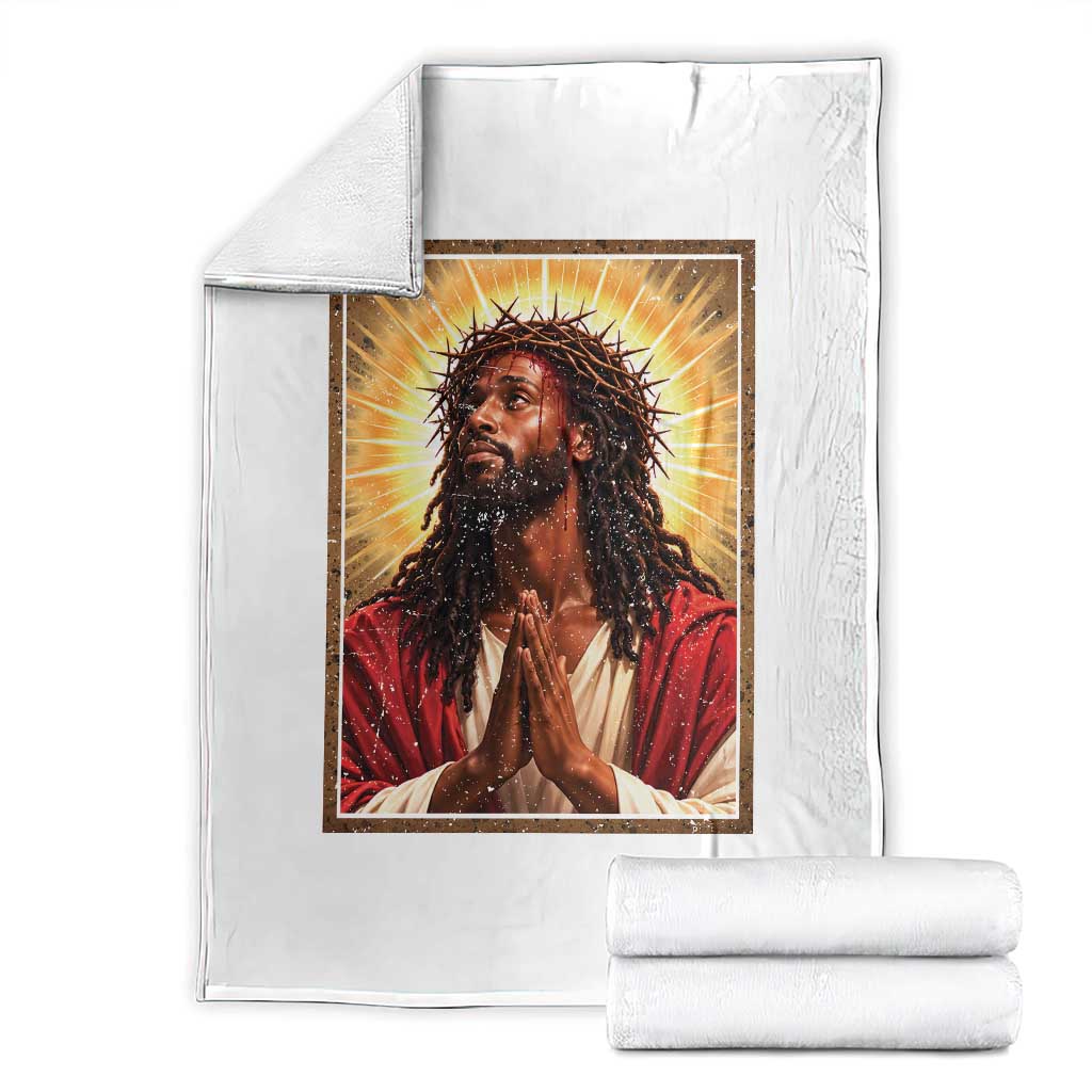 Vintage Black Jesus Praying Throw Blanket African American Christian Faith