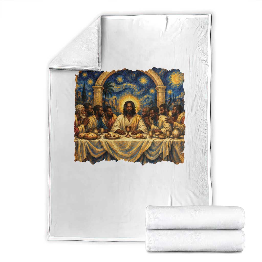 Black Jesus Last Supper Throw Blanket Starry Night Christian Faith