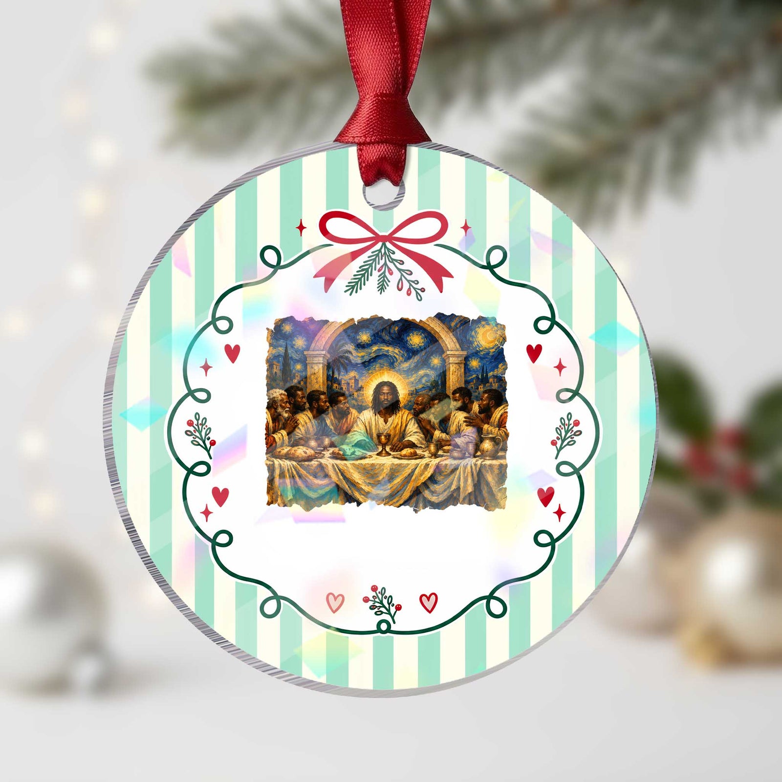 Black Jesus Last Supper Holographic Acrylic Ornament Starry Night Christian Faith