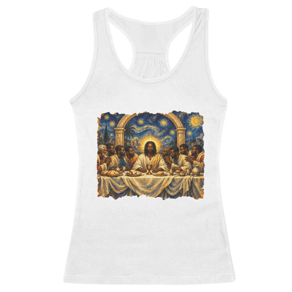 Black Jesus Last Supper Racerback Tank Top Starry Night Christian Faith