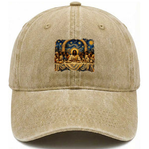 Black Jesus Last Supper Washed Cotton Baseball Cap Starry Night Christian Faith