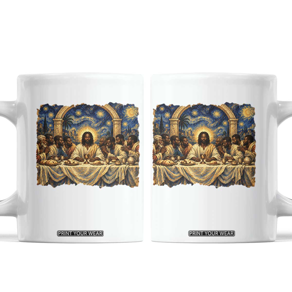 Black Jesus Last Supper Coffee Mug Starry Night Christian Faith