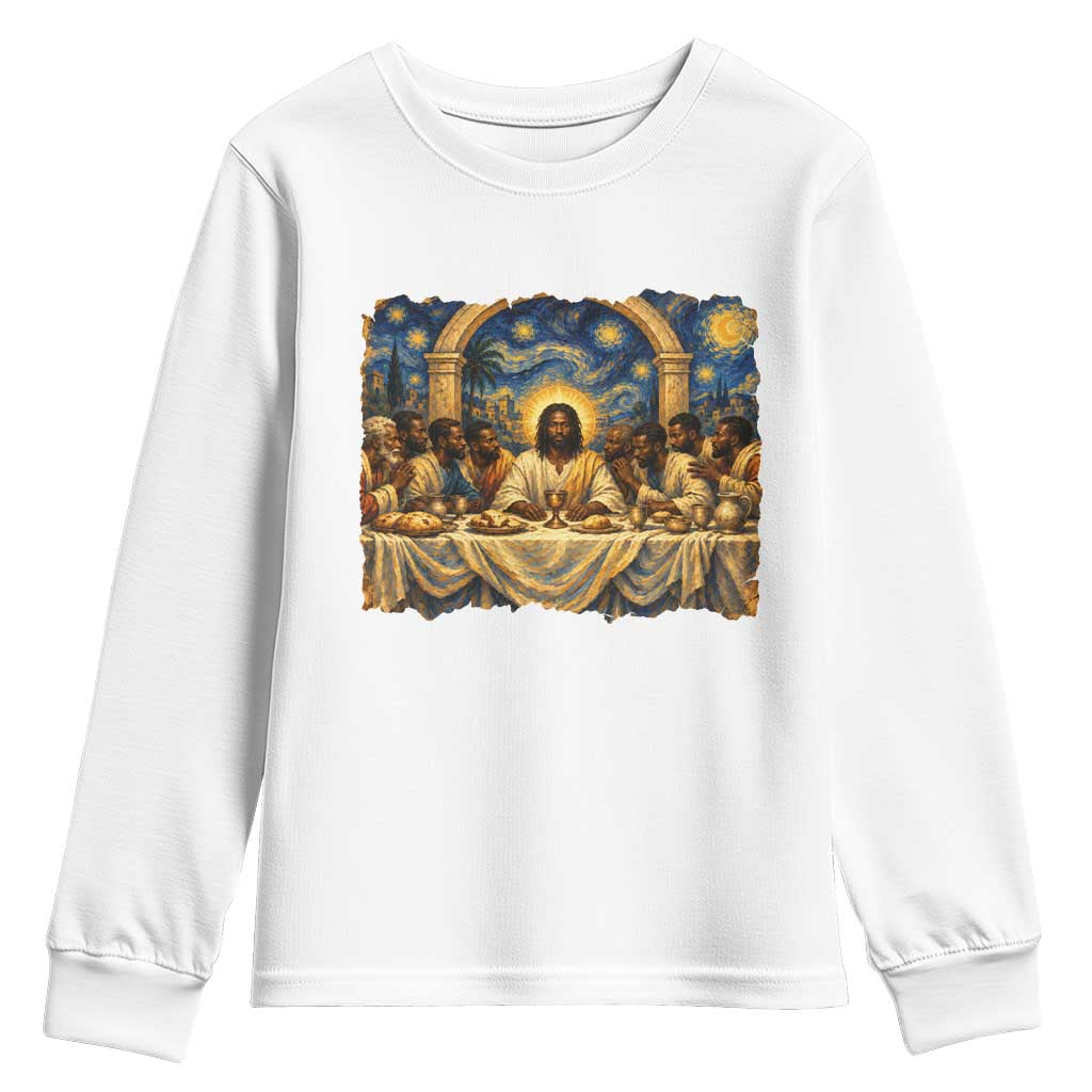 Black Jesus Last Supper Youth Sweatshirt Starry Night Christian Faith