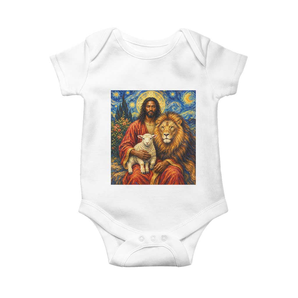 Black Jesus Lion And The Lamb Baby Onesie Starry Night Religious Art