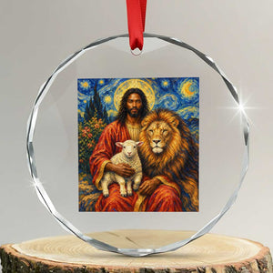 Black Jesus Lion And The Lamb Crystal Glass Ornament Starry Night Religious Art