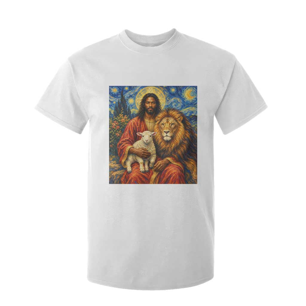 Black Jesus Lion And The Lamb T Shirt For Kid Starry Night Religious Art