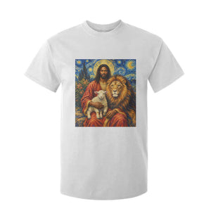 Black Jesus Lion And The Lamb T Shirt For Kid Starry Night Religious Art