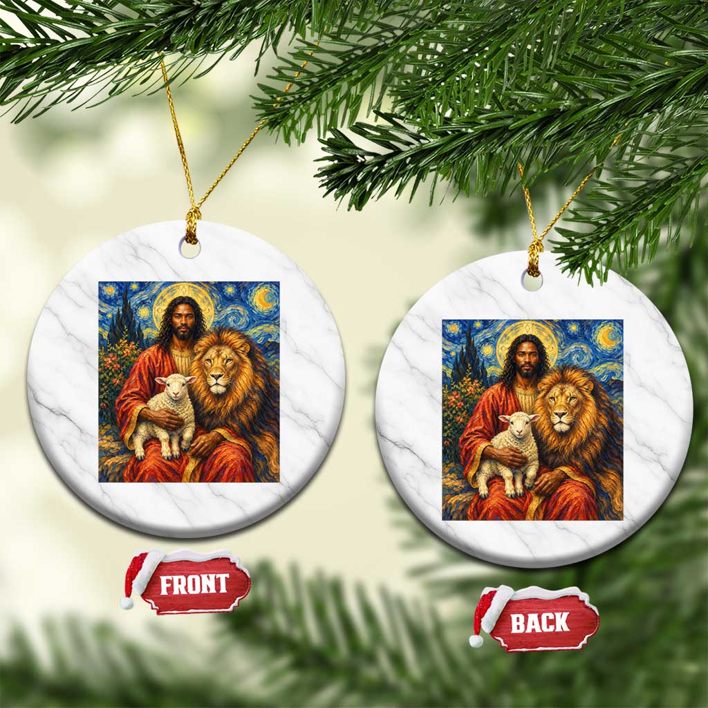 Black Jesus Lion And The Lamb Ceramic Ornament Starry Night Religious Art