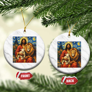 Black Jesus Lion And The Lamb Ceramic Ornament Starry Night Religious Art