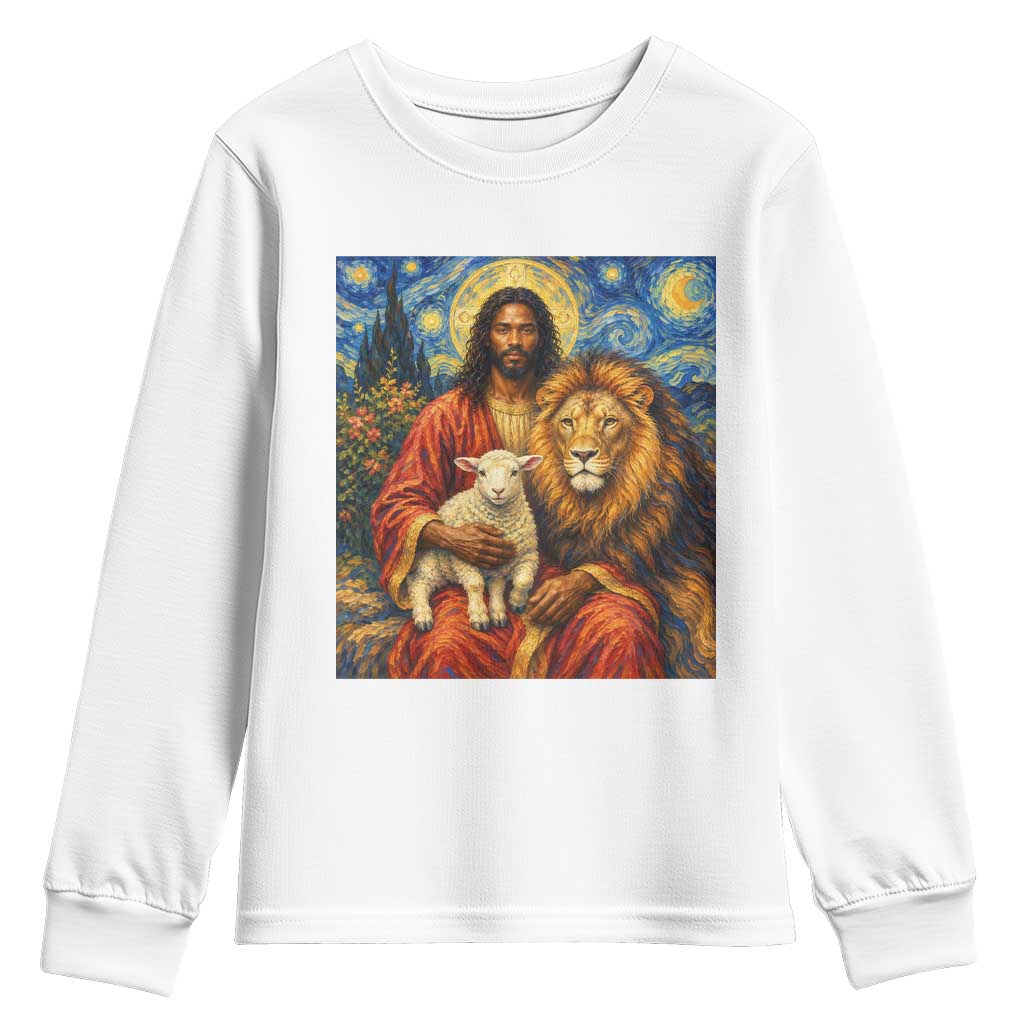 Black Jesus Lion And The Lamb Youth Sweatshirt Starry Night Religious Art