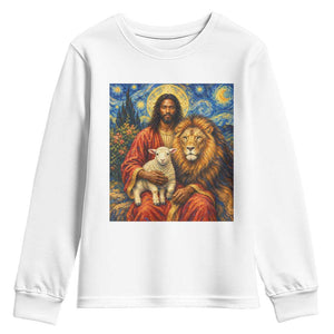 Black Jesus Lion And The Lamb Youth Sweatshirt Starry Night Religious Art