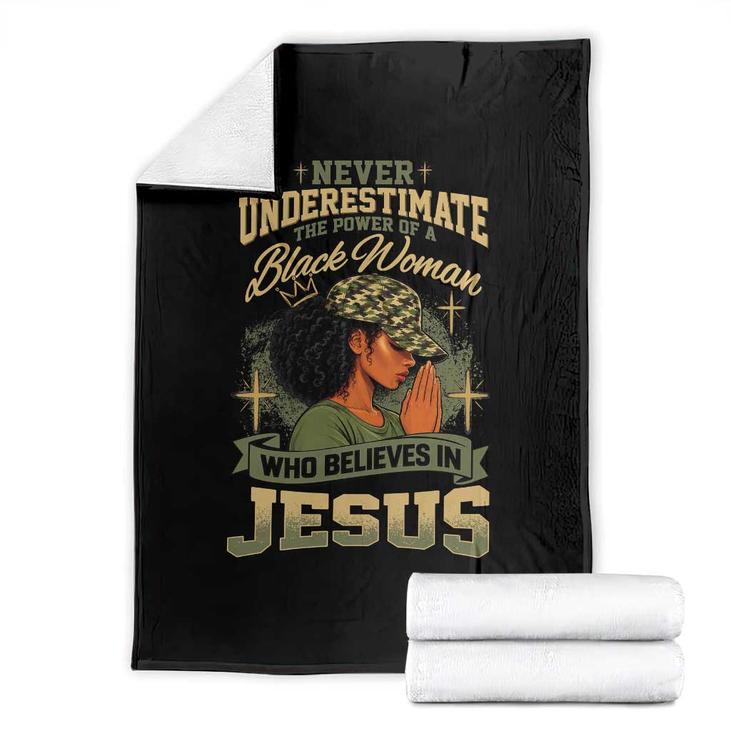 Christian Black Woman Camo Throw Blanket Never Underestimate The Power Of A Woman Who Believes In Jesus