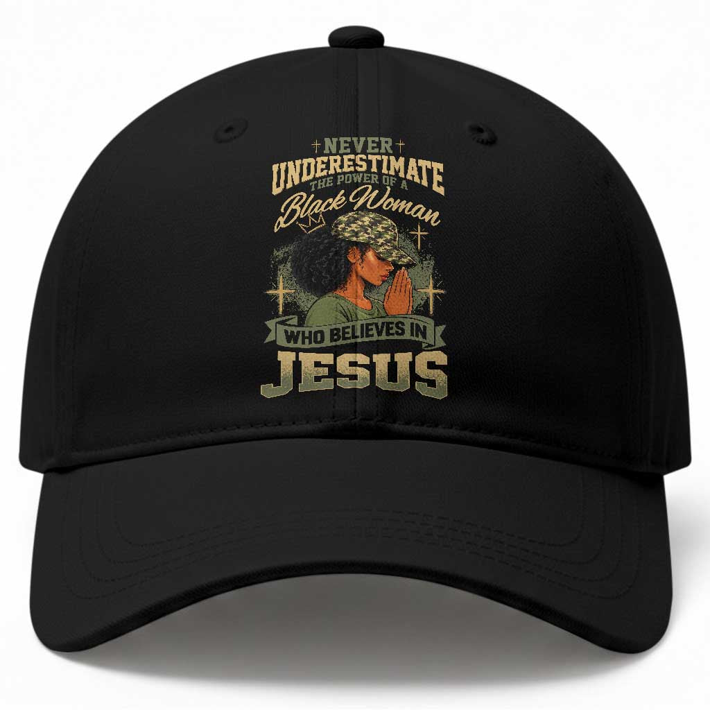 Christian Black Woman Camo Baseball Cap Never Underestimate The Power Of A Woman Who Believes In Jesus