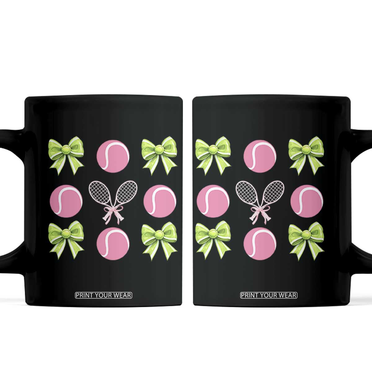 Pink Bow Coquette Tennis Lover Coffee Mug Funny Tennis Girl Gift TS12 Black Print Your Wear