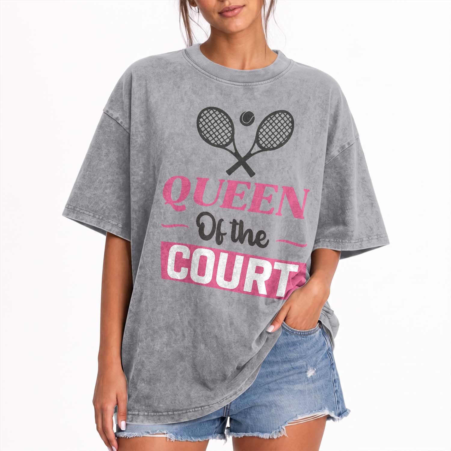 Queen Of The Court Washed Cotton T-Shirt Funny Tennis Girl Gift