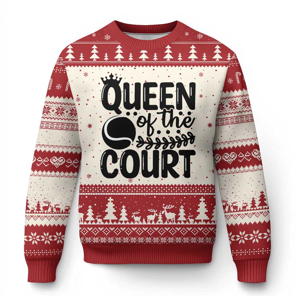 Funny Tennis Lover Gift Ugly Christmas Sweater Queen Of The Court TS12 Beige Red Print Your Wear