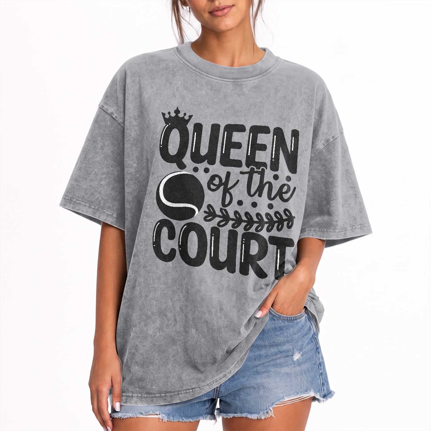 Funny Tennis Lover Gift Washed Cotton T-Shirt Queen Of The Court