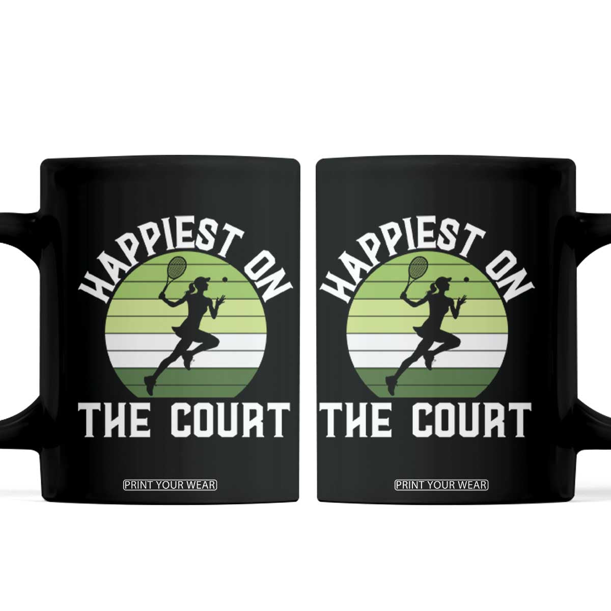 Happiest On The Court Coffee Mug Vintage Retro Tennis Girl Gift TS12 Black Print Your Wear