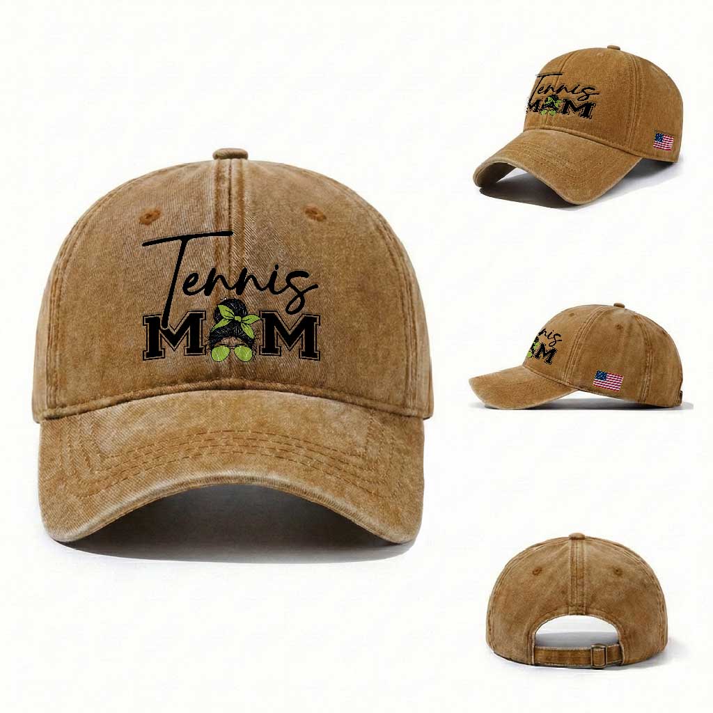 Funny Tennis Player Gift For Tennis Mom Washed Cotton Baseball Cap TS12 Washed Cap Universal Fit Yellow Ochre Print Your Wear