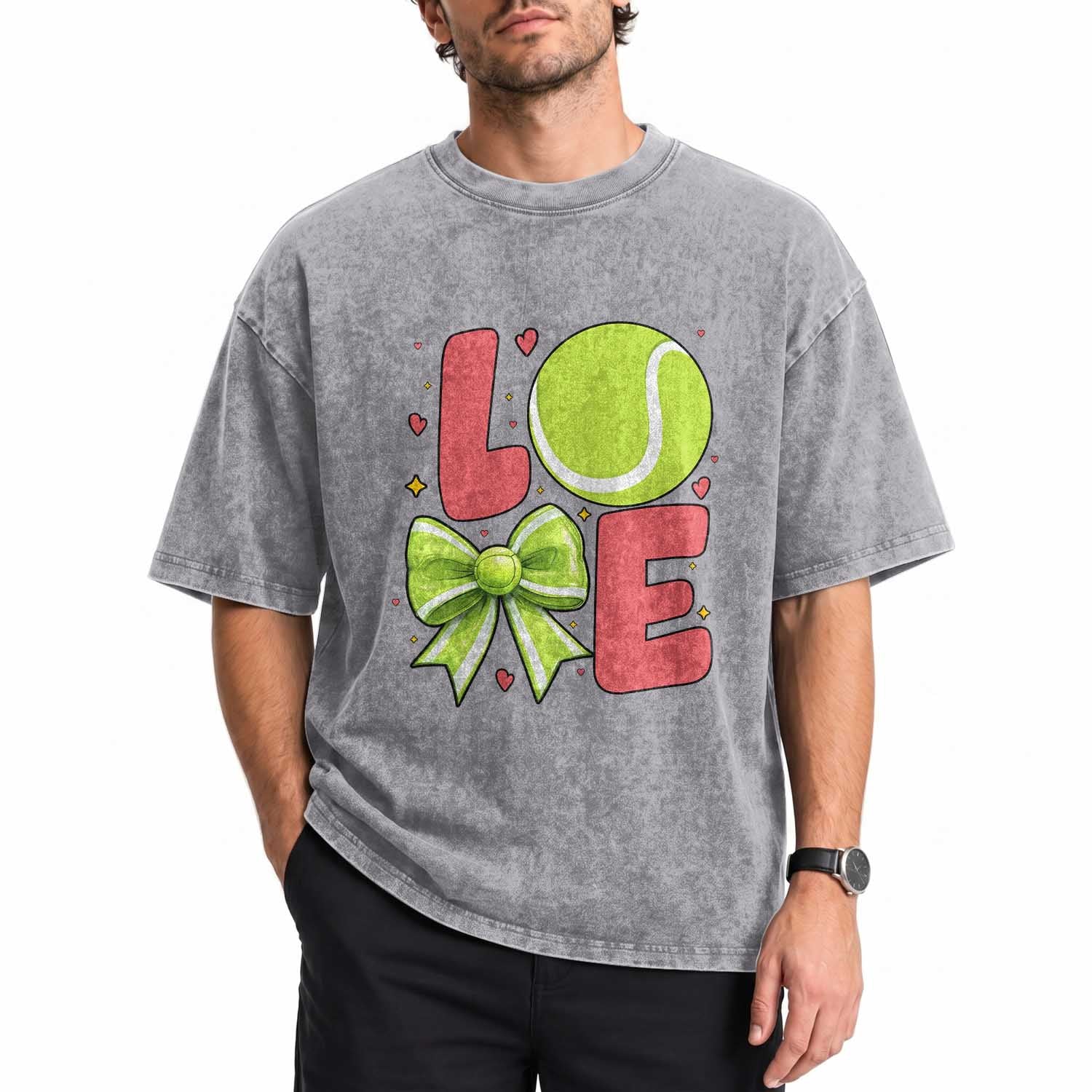 Love With A Tennis Ball Washed Cotton T-Shirt Valentines Day Gift