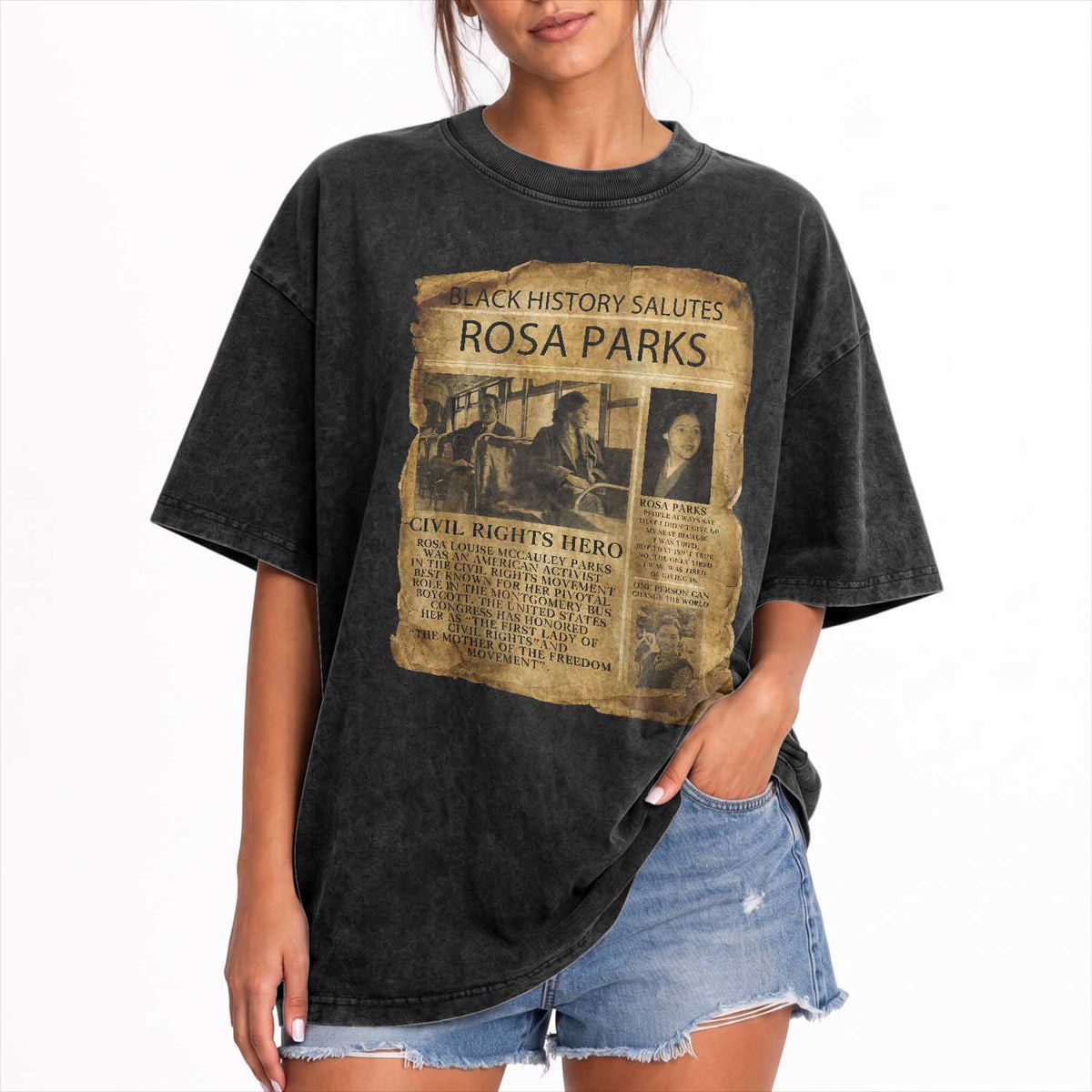 Rosa Parks Washed Cotton T-Shirt Female Empowerment History Gift