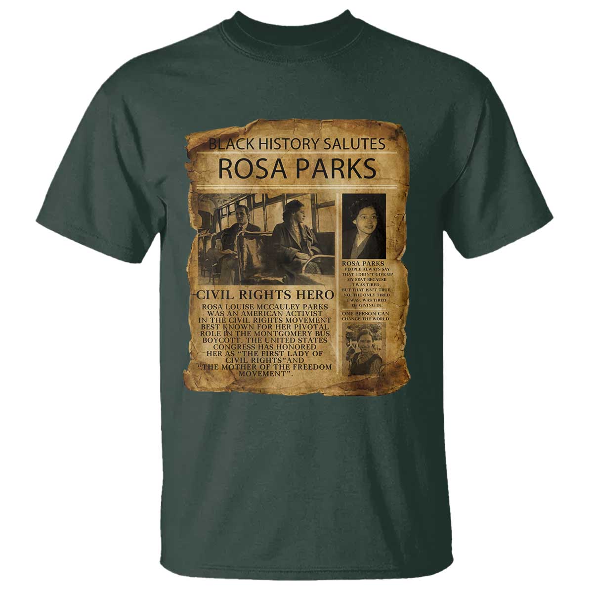 Rosa Parks T Shirt Female Empowerment History Gift TS12 Dark Forest Green Print Your Wear