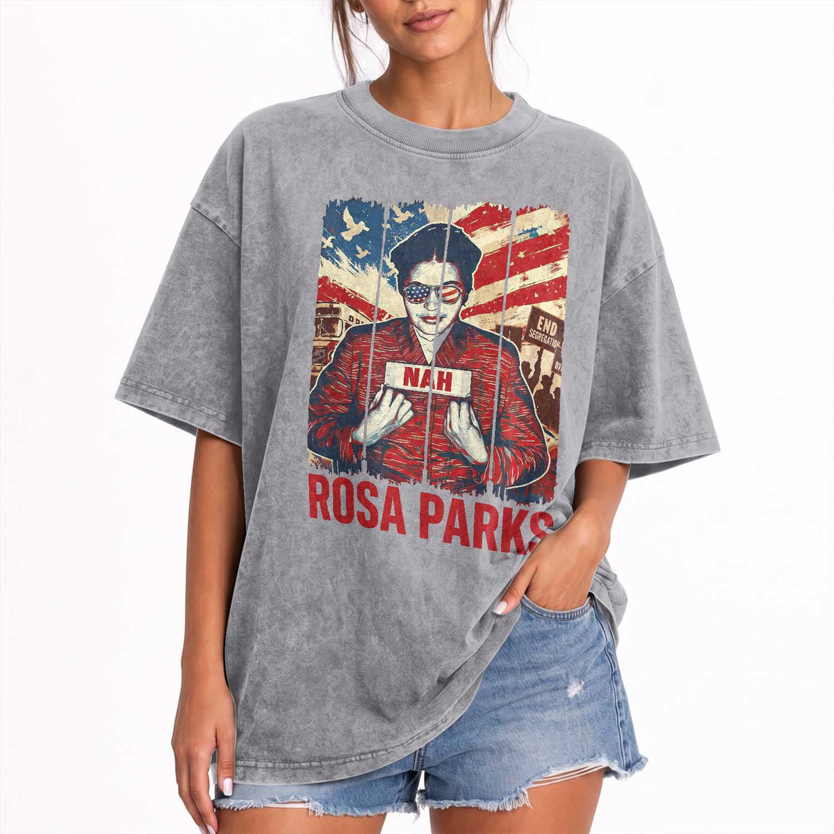 Nah Rosa Parks Washed Cotton T-Shirt Black History Month Gift