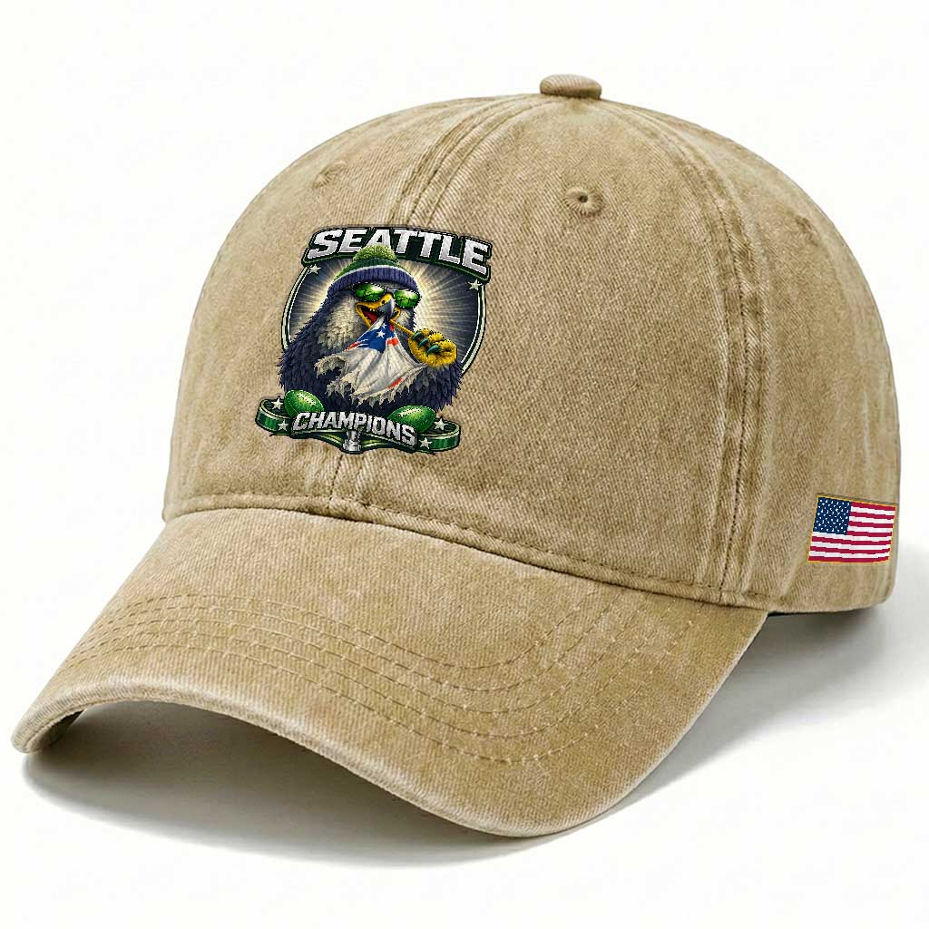 Seattle Champions Fan Pride Washed Cotton Baseball Cap Football Fan Gift TS12 Print Your Wear