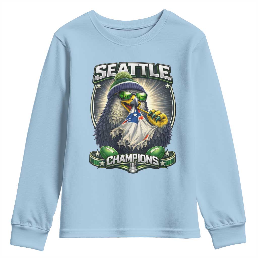 Seattle Champions Fan Pride Youth Sweatshirt Football Fan Gift TS12 Light Blue Print Your Wear